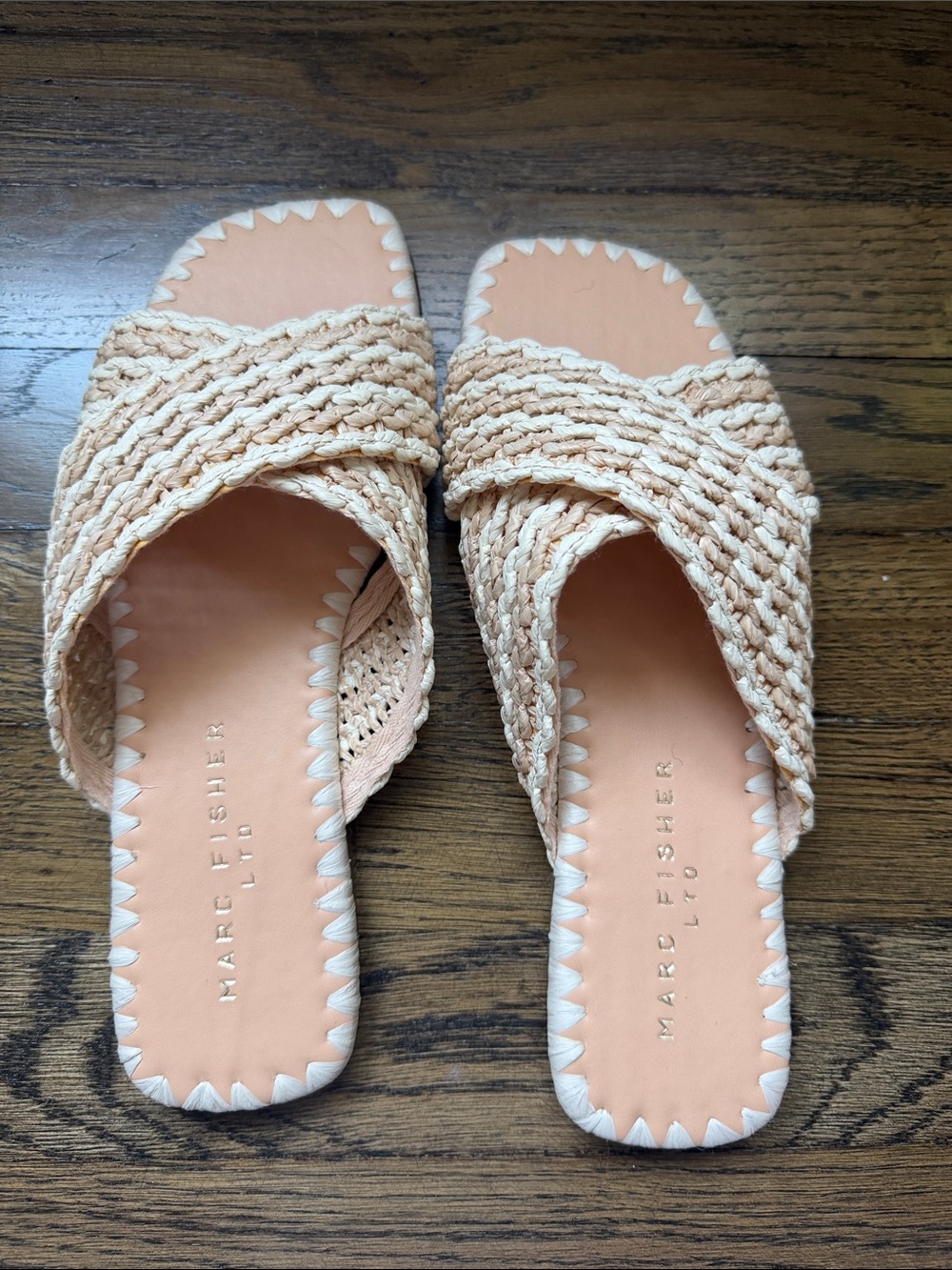 Marc Fisher Woven Braided Slide Sandals in Light Beige